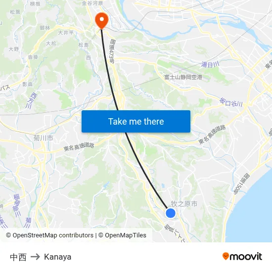 中西 to Kanaya map