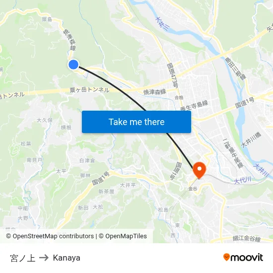 Miyanoue to Kanaya map