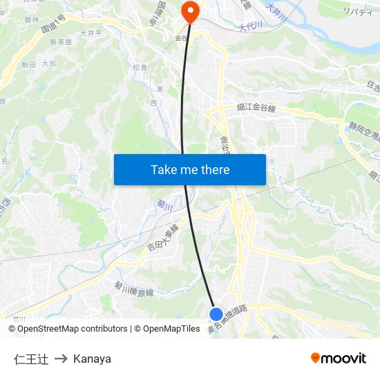 仁王辻 to Kanaya map