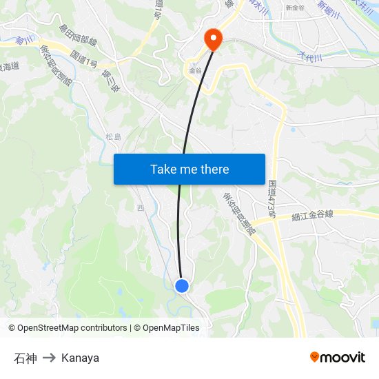 石神 to Kanaya map