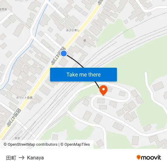 Tamachi to Kanaya map