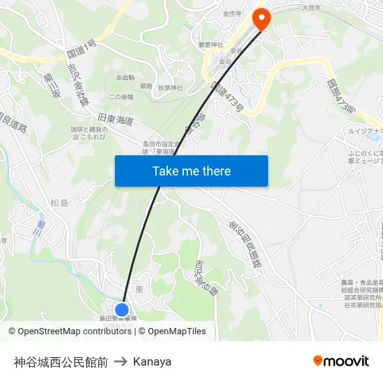 神谷城西公民館前 to Kanaya map