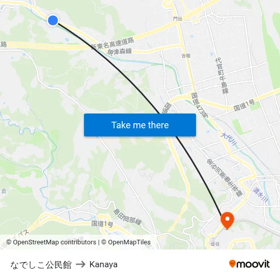 Nadeshiko Community Center to Kanaya map