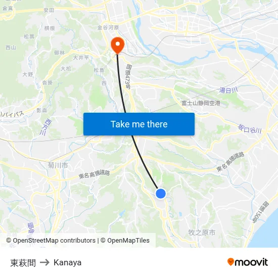 Higashi-Hagima to Kanaya map