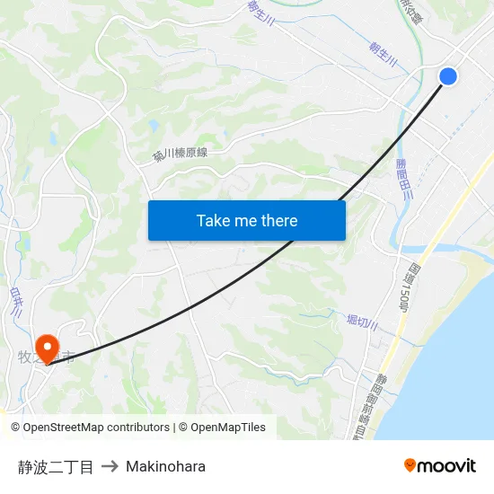 Shizunami 2-chome to Makinohara map