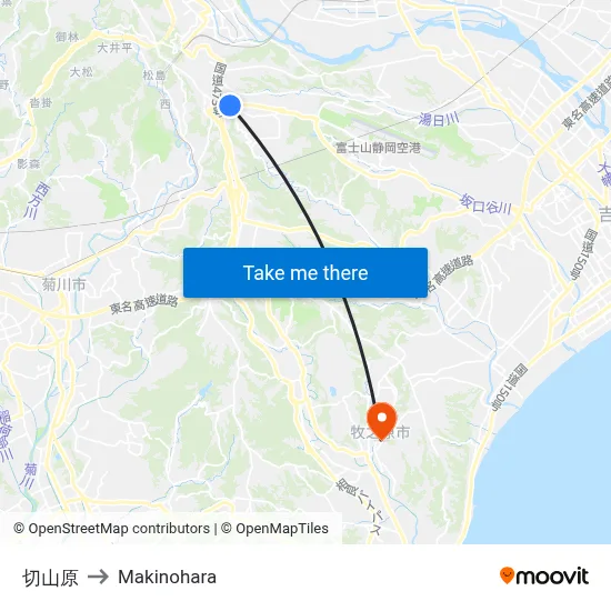 Kiriyamahara to Makinohara map