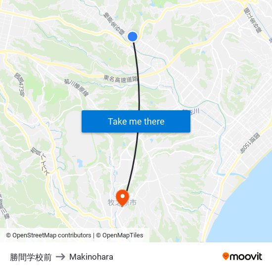 勝間学校前 to Makinohara map