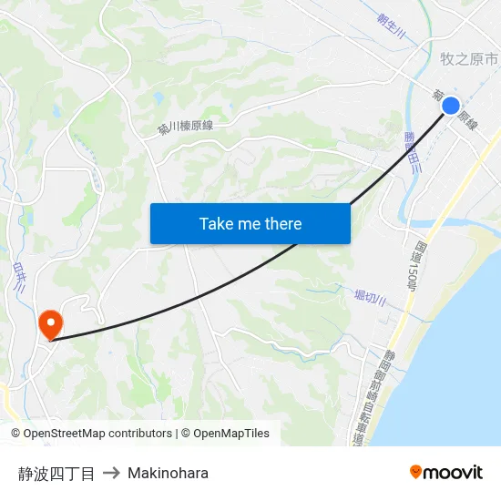 Shizunami 4-chome to Makinohara map