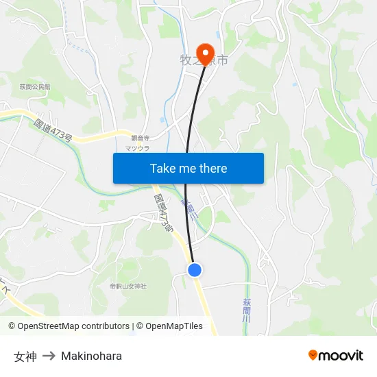 女神 to Makinohara map