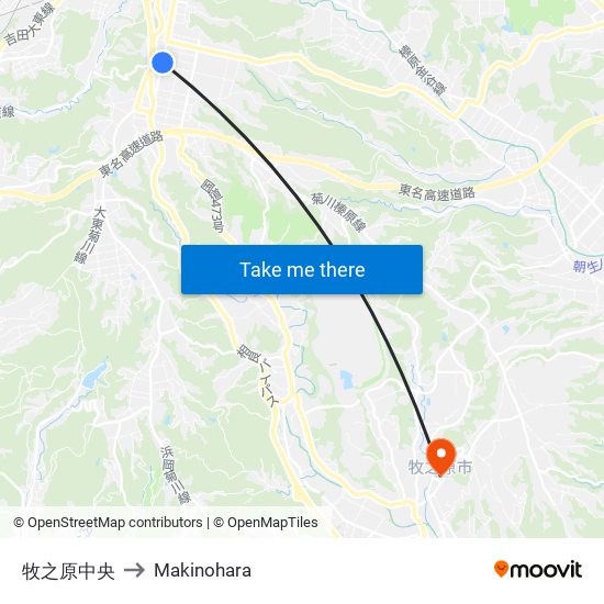 牧之原中央 to Makinohara map