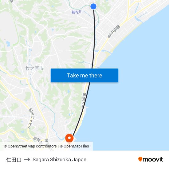 仁田口 to Sagara Shizuoka Japan map