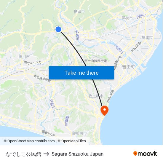 なでしこ公民館 to Sagara Shizuoka Japan map