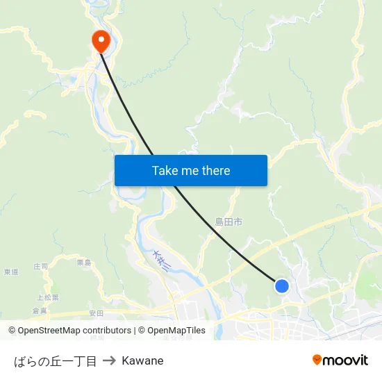 ばらの丘一丁目 to Kawane map