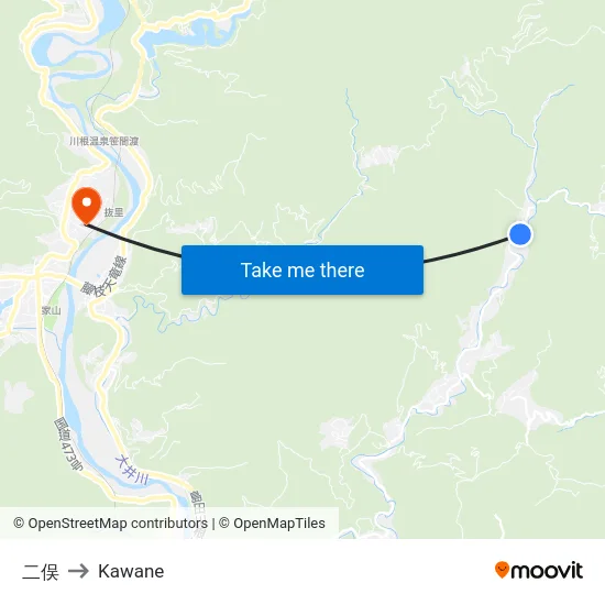 二俣 to Kawane map