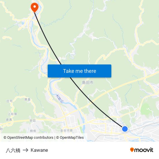 八六橋 to Kawane map