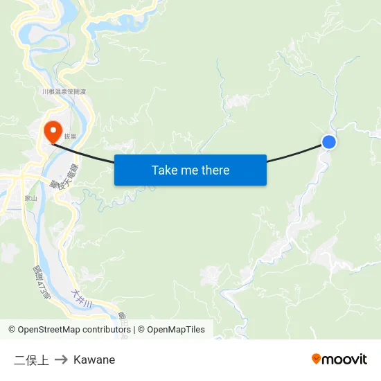 二俣上 to Kawane map
