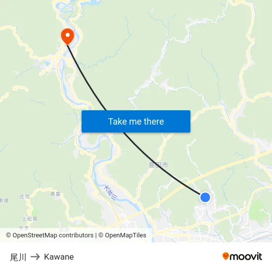 尾川 to Kawane map