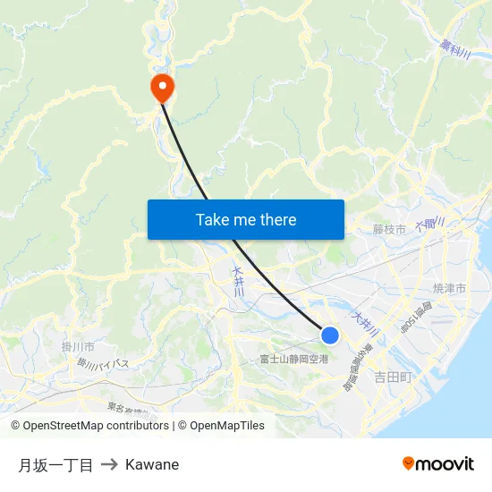 月坂一丁目 to Kawane map