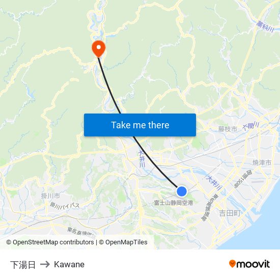 下湯日 to Kawane map