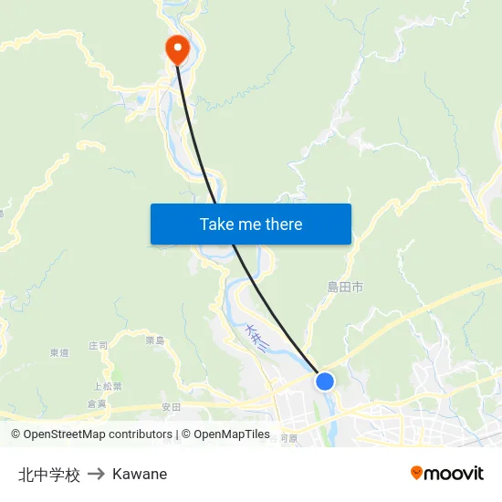 北中学校 to Kawane map