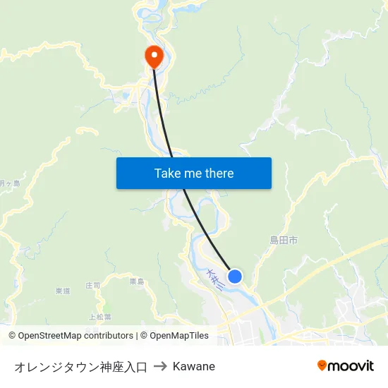 オレンジタウン神座入口 to Kawane map