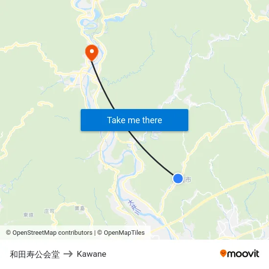 和田寿公会堂 to Kawane map