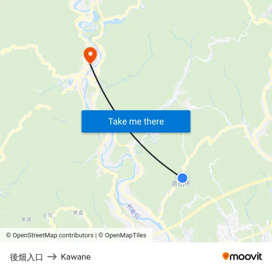 後畑入口 to Kawane map