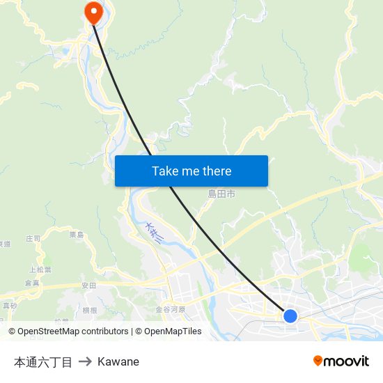 本通六丁目 to Kawane map