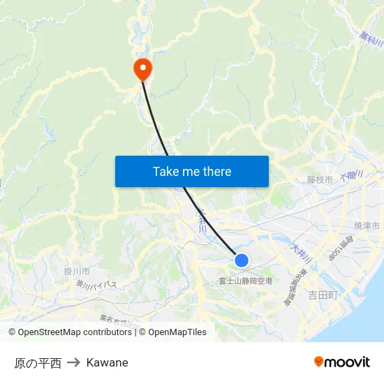 原の平西 to Kawane map