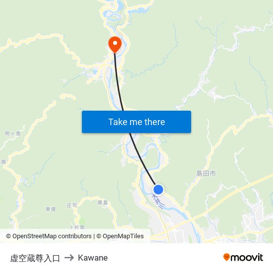 虚空蔵尊入口 to Kawane map