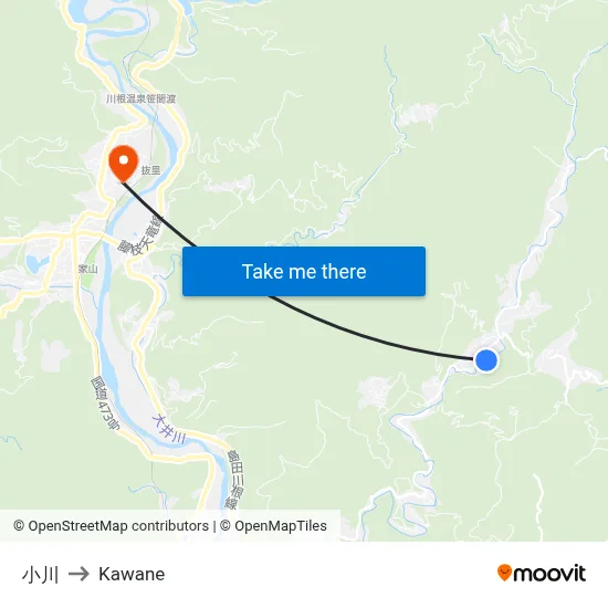 Ogawa to Kawane map
