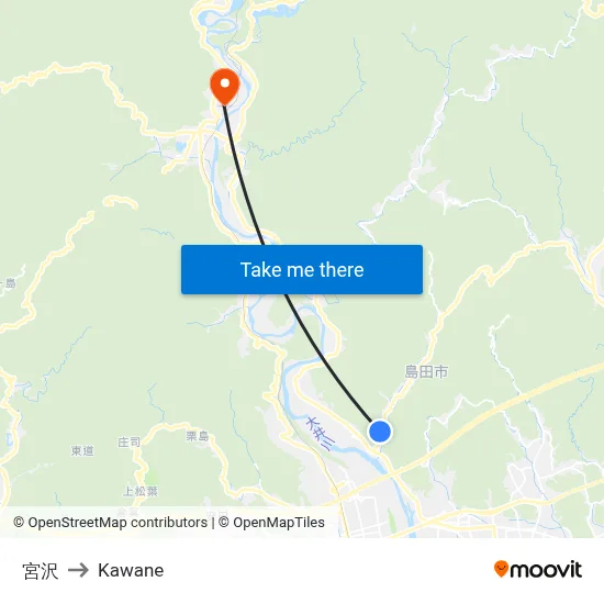 Miyazawa to Kawane map