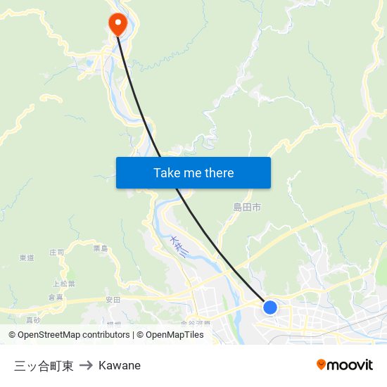 三ッ合町東 to Kawane map