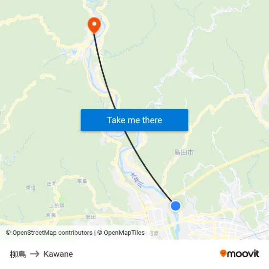 Yanagishima to Kawane map
