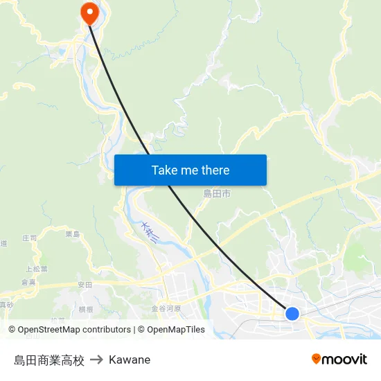 Shimada Commercial High School to Kawane map