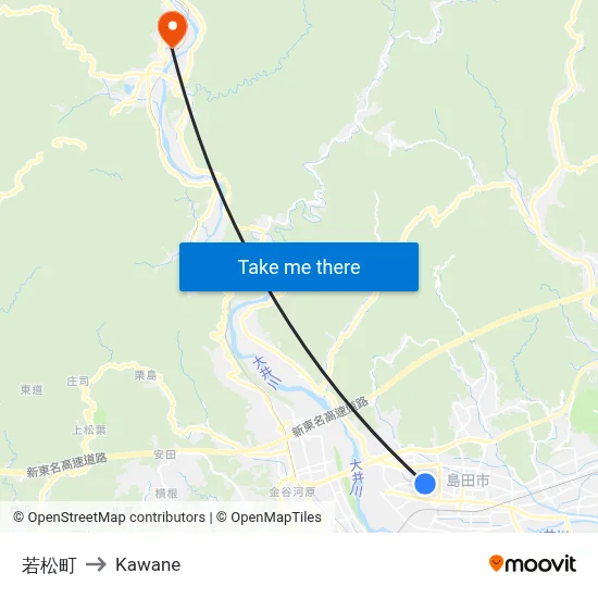Wakamatsu Town to Kawane map