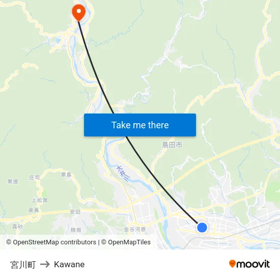 宮川町 to Kawane map