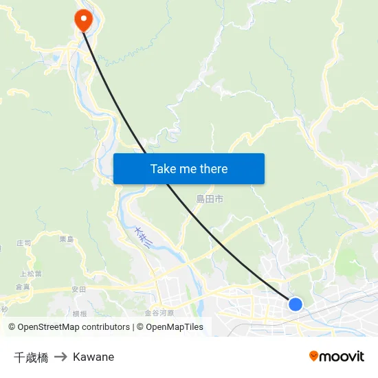 千歳橋 to Kawane map