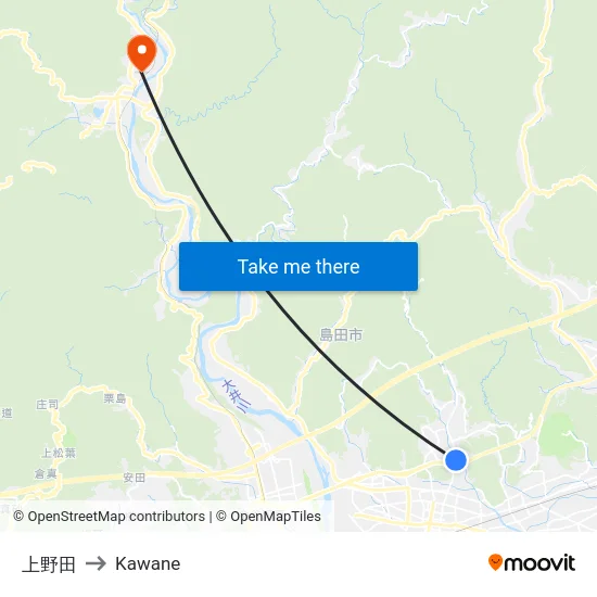 Kami Ueda to Kawane map