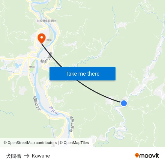 犬間橋 to Kawane map