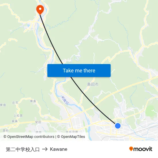 第二中学校入口 to Kawane map