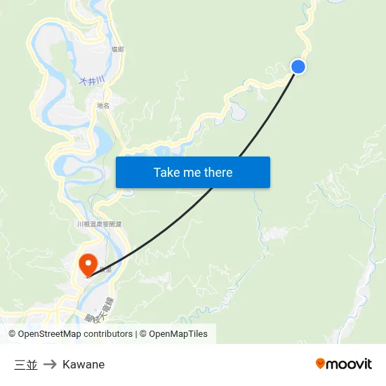 三並 to Kawane map