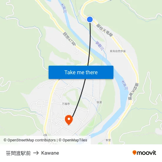 笹間渡駅前 to Kawane map