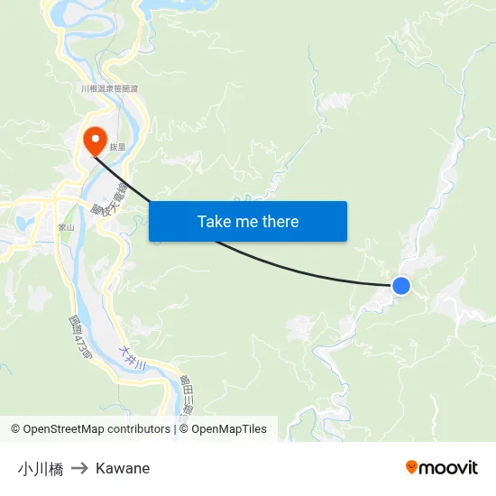 Ogawa Bridge to Kawane map
