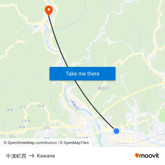 中溝町西 to Kawane map