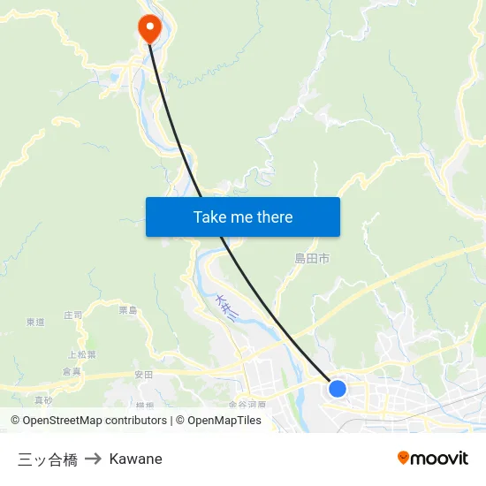 三ッ合橋 to Kawane map
