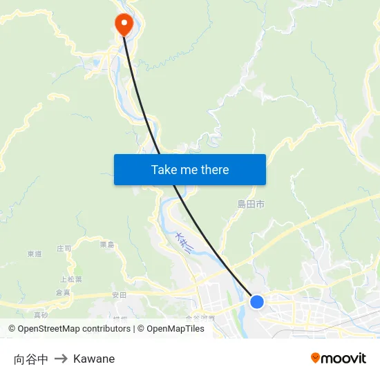 向谷中 to Kawane map