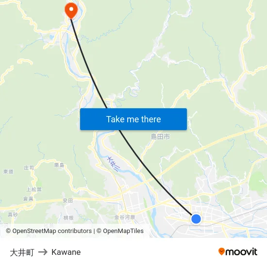 大井町 to Kawane map