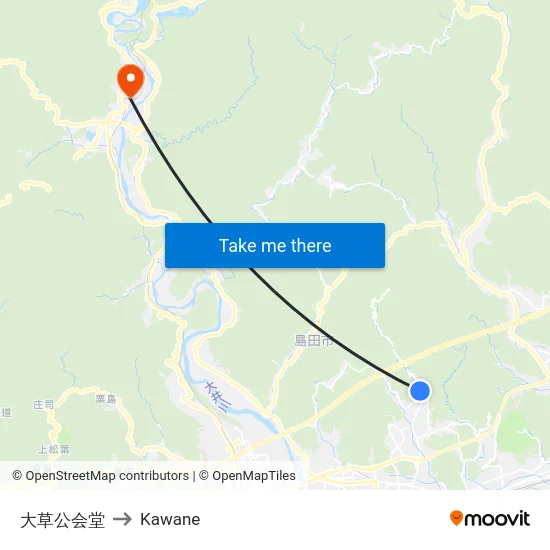 大草公会堂 to Kawane map