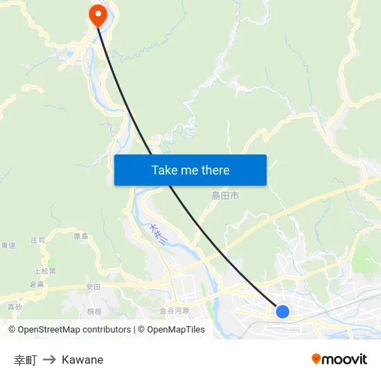 幸町 to Kawane map